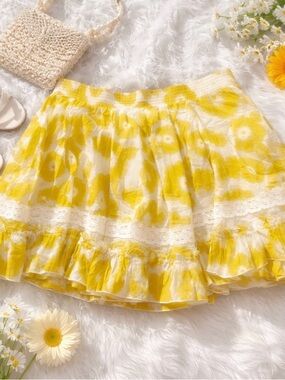 Oilily Women's Yellow Floral Ruffle Mini Skirt 38
